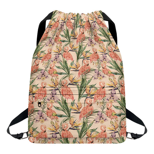 Vintage Flamingo Pattern Print Drawstring Backpack