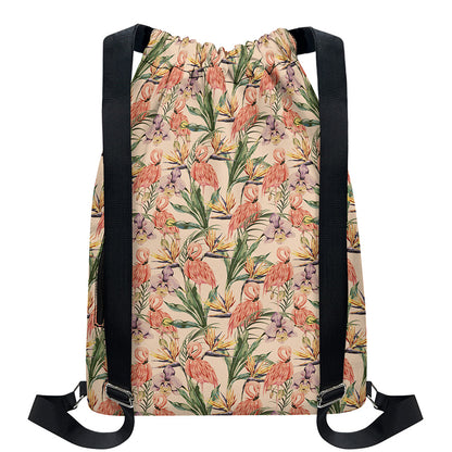 Vintage Flamingo Pattern Print Drawstring Backpack