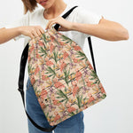 Vintage Flamingo Pattern Print Drawstring Backpack