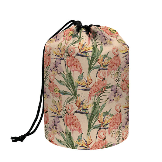 Vintage Flamingo Pattern Print Drawstring Makeup Bag