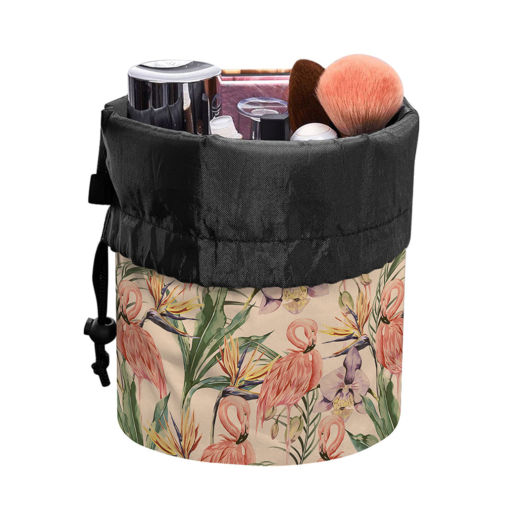 Vintage Flamingo Pattern Print Drawstring Makeup Bag