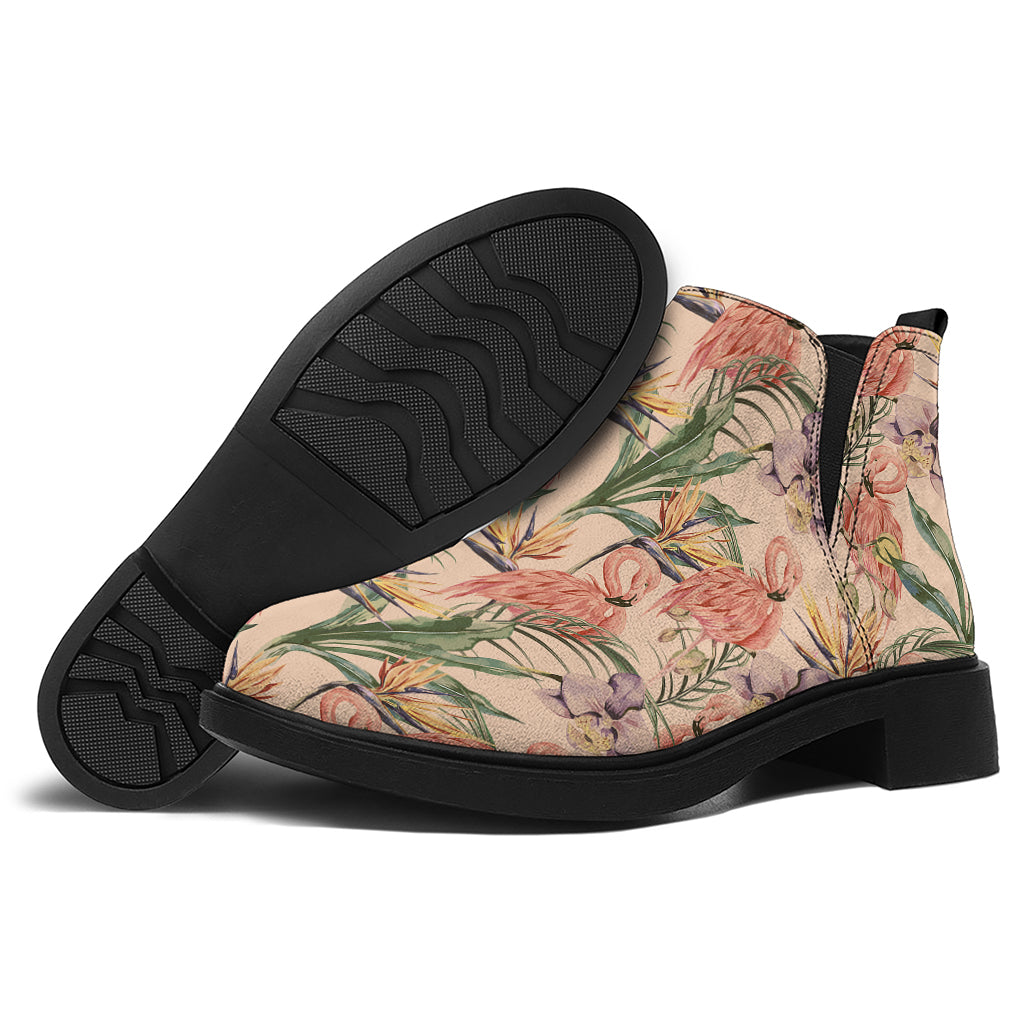 Vintage Flamingo Pattern Print Flat Ankle Boots