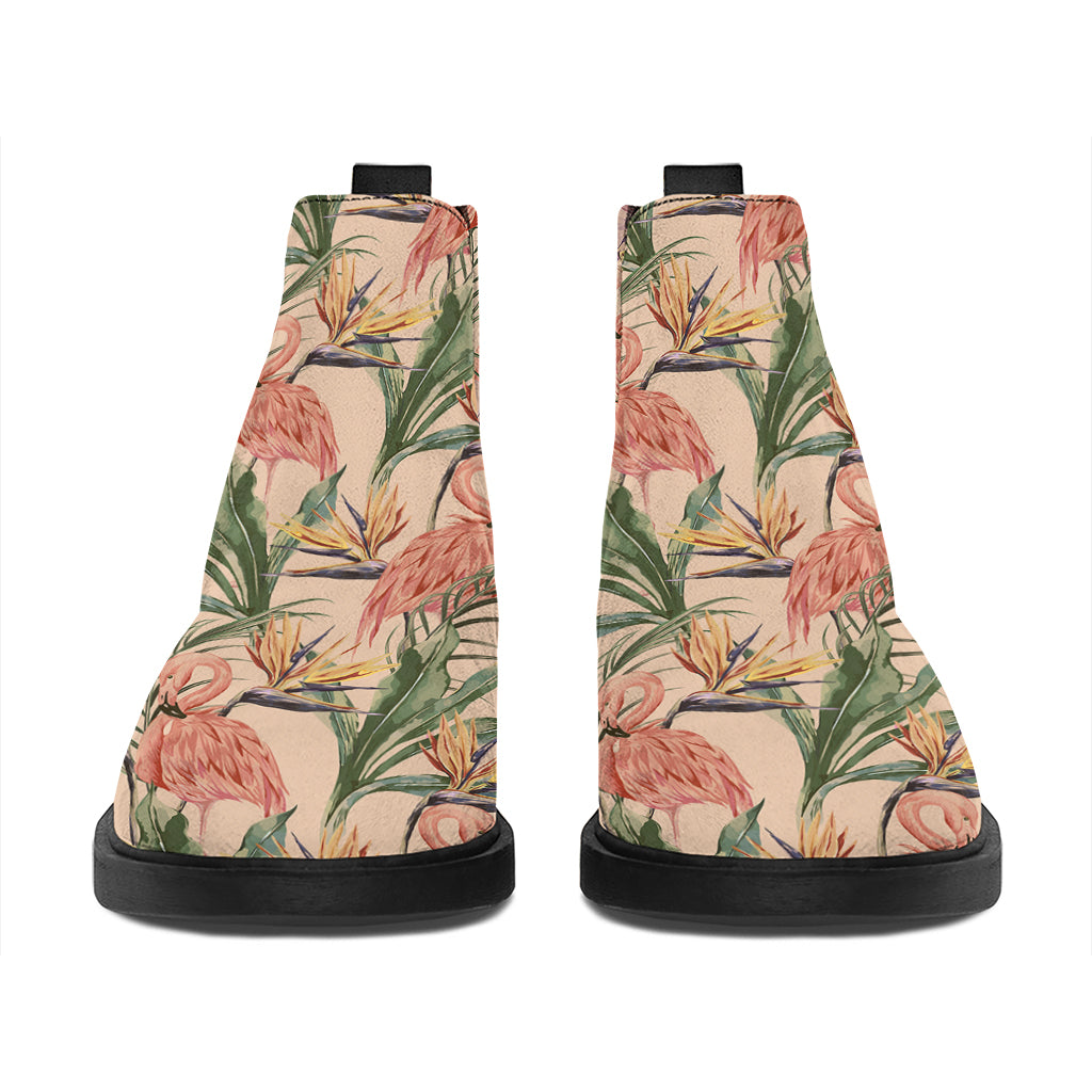 Vintage Flamingo Pattern Print Flat Ankle Boots