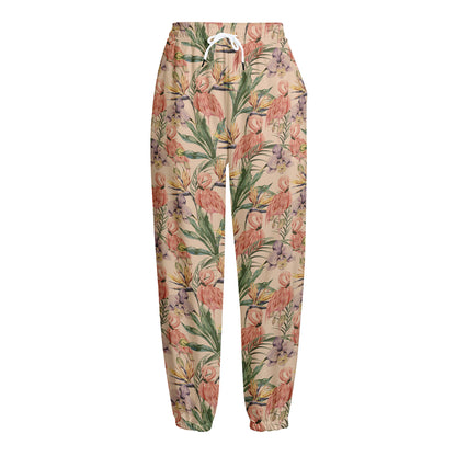 Vintage Flamingo Pattern Print Fleece Lined Knit Pants
