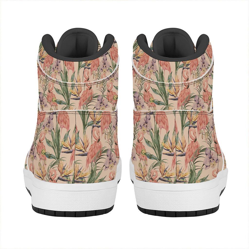 Vintage Flamingo Pattern Print High Top Leather Sneakers