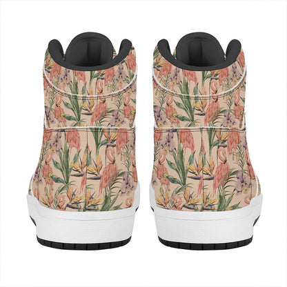 Vintage Flamingo Pattern Print High Top Leather Sneakers