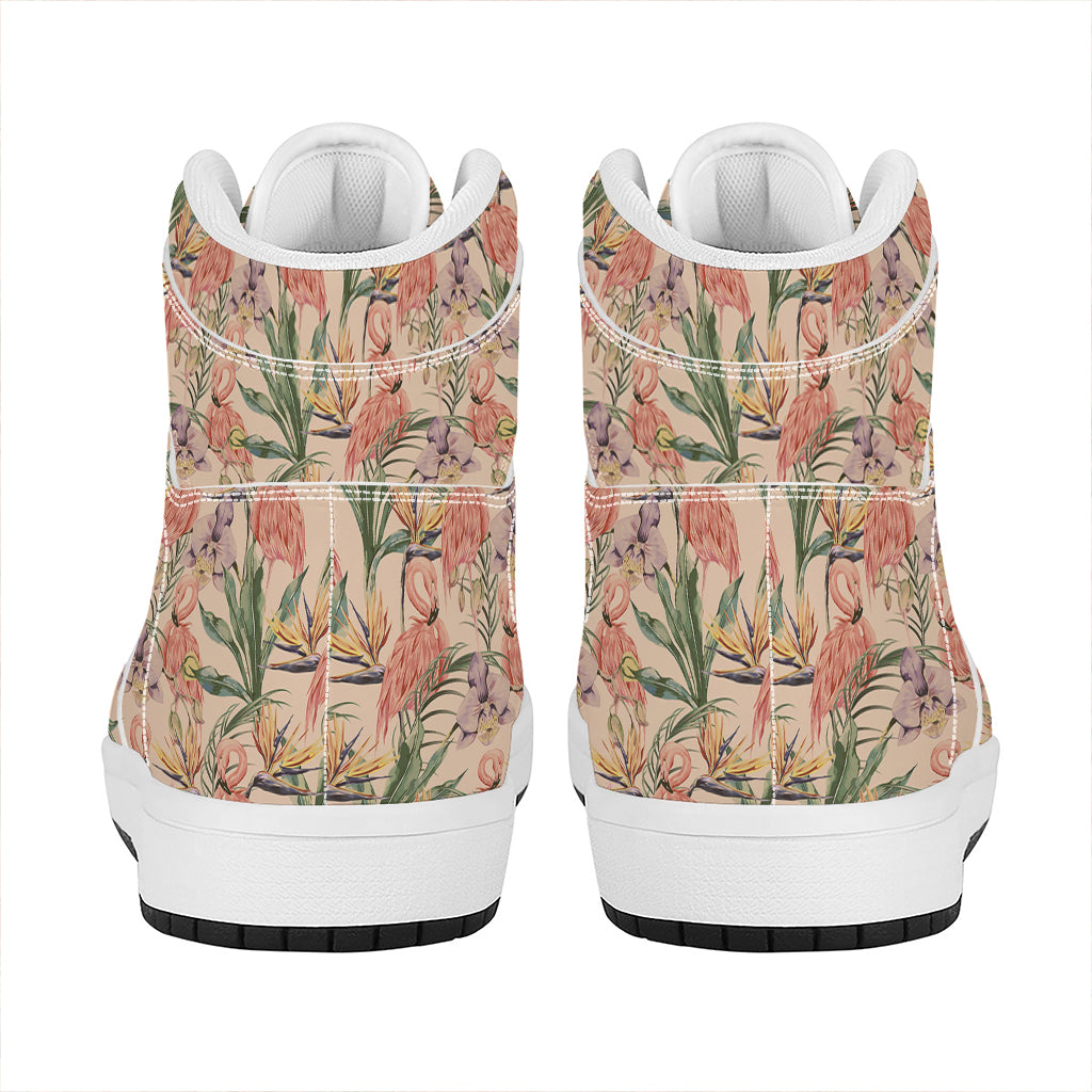Vintage Flamingo Pattern Print High Top Leather Sneakers