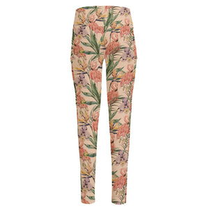 Vintage Flamingo Pattern Print High-Waisted Pocket Leggings