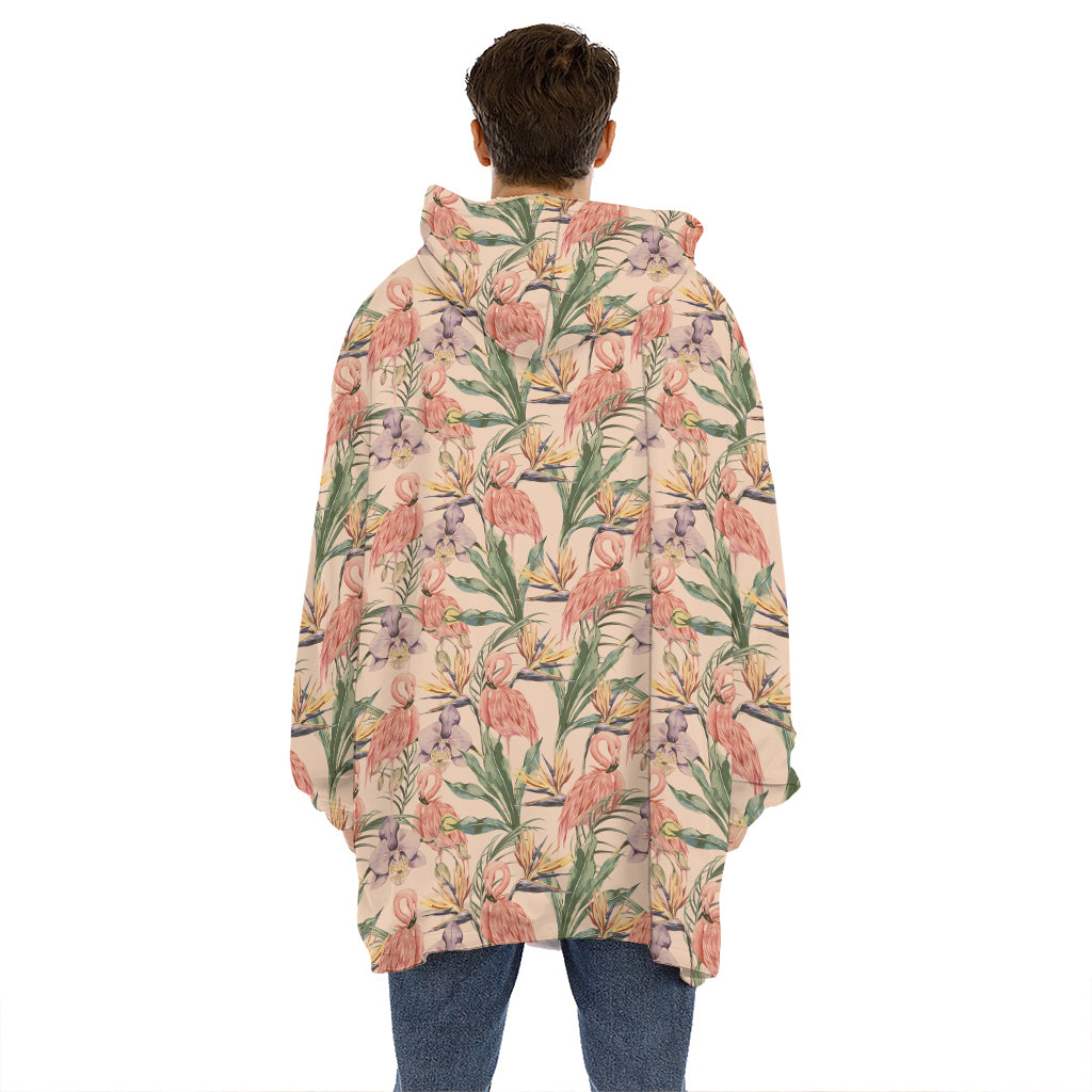 Vintage Flamingo Pattern Print Hoodie Blanket