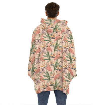 Vintage Flamingo Pattern Print Hoodie Blanket
