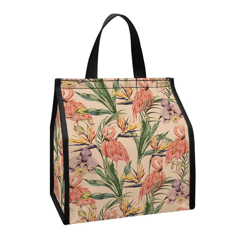 Vintage Flamingo Pattern Print Insulated Lunch Tote