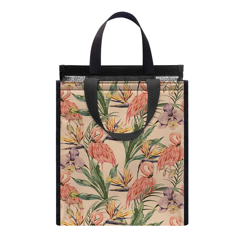 Vintage Flamingo Pattern Print Insulated Lunch Tote