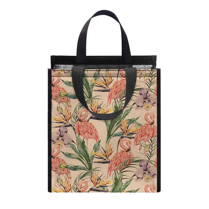 Vintage Flamingo Pattern Print Insulated Lunch Tote