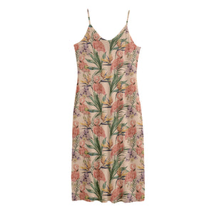 Vintage Flamingo Pattern Print Jersey Midi Cami Dress