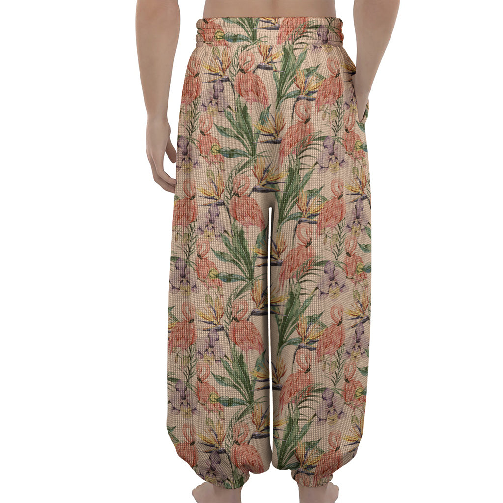 Vintage Flamingo Pattern Print Lantern Pants