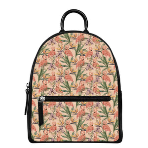 Vintage Flamingo Pattern Print Leather Backpack