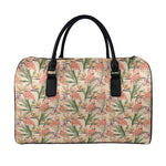 Vintage Flamingo Pattern Print Leather Duffle Bag