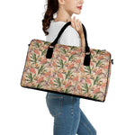 Vintage Flamingo Pattern Print Leather Duffle Bag