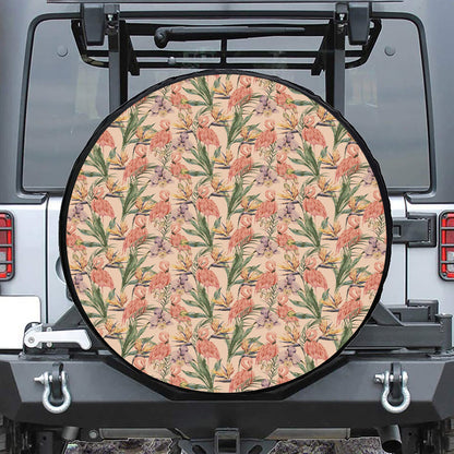 Vintage Flamingo Pattern Print Leather Spare Tire Cover
