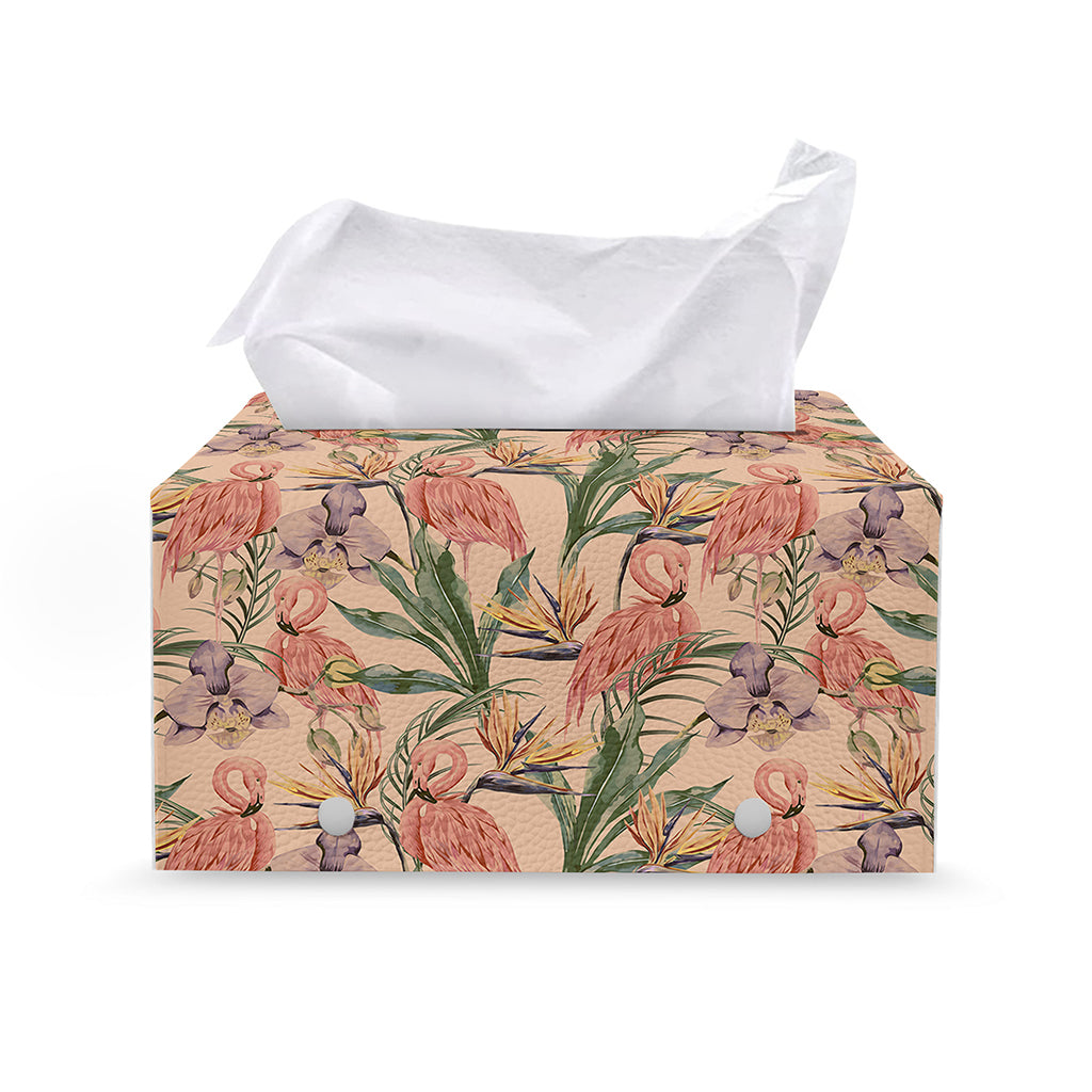 Vintage Flamingo Pattern Print Leather Tissue Box Cover