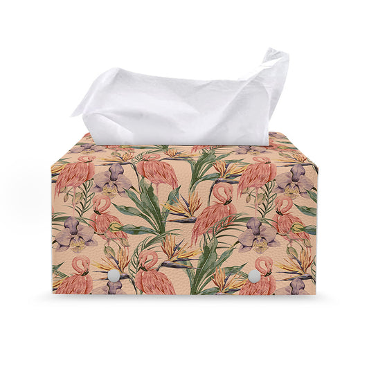 Vintage Flamingo Pattern Print Leather Tissue Box Cover