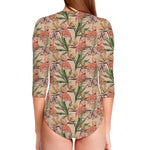 Vintage Flamingo Pattern Print Long Sleeve Swimsuit