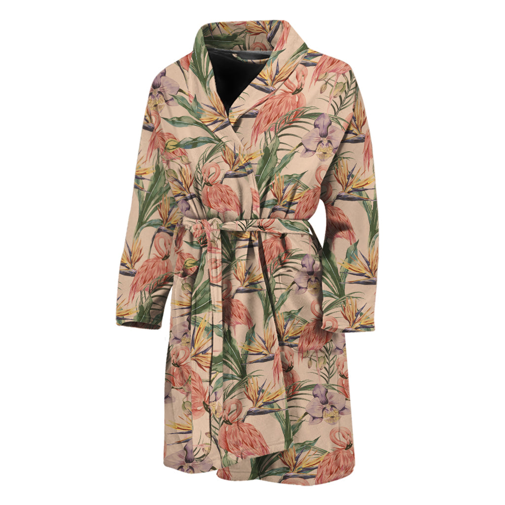 Vintage Flamingo Pattern Print Men's Bathrobe