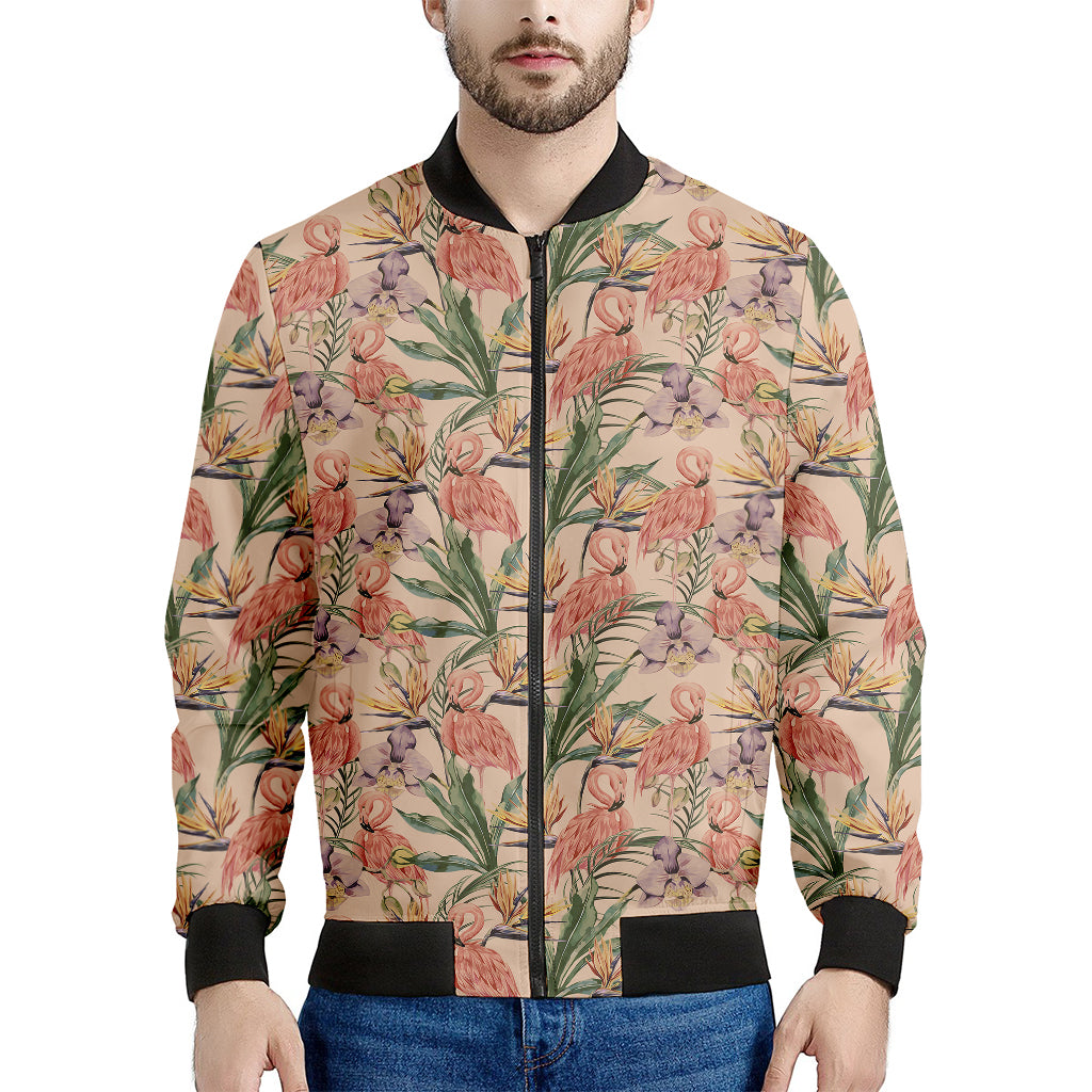 Vintage Flamingo Pattern Print Men's Bomber Jacket