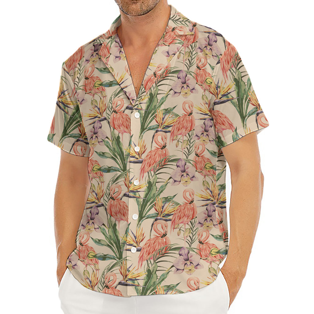 Vintage Flamingo Pattern Print Men's Deep V-Neck Shirt