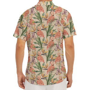 Vintage Flamingo Pattern Print Men's Deep V-Neck Shirt