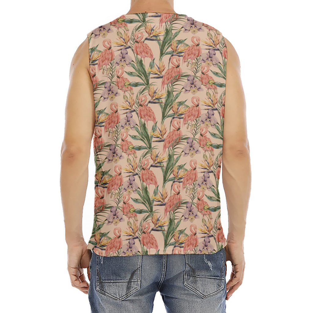 Vintage Flamingo Pattern Print Men's Fitness Tank Top