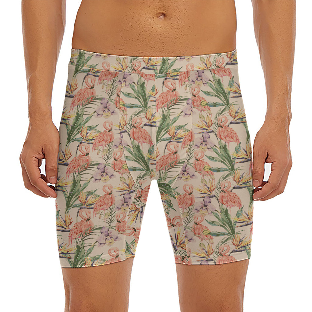 Vintage Flamingo Pattern Print Men's Long Boxer Briefs
