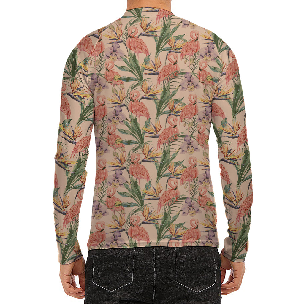 Vintage Flamingo Pattern Print Men's Long Sleeve Rash Guard