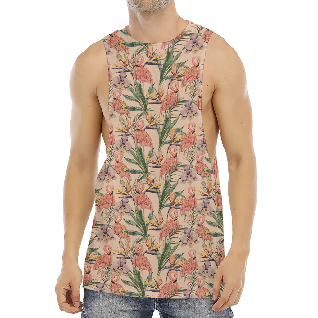 Vintage Flamingo Pattern Print Men's Muscle Tank Top