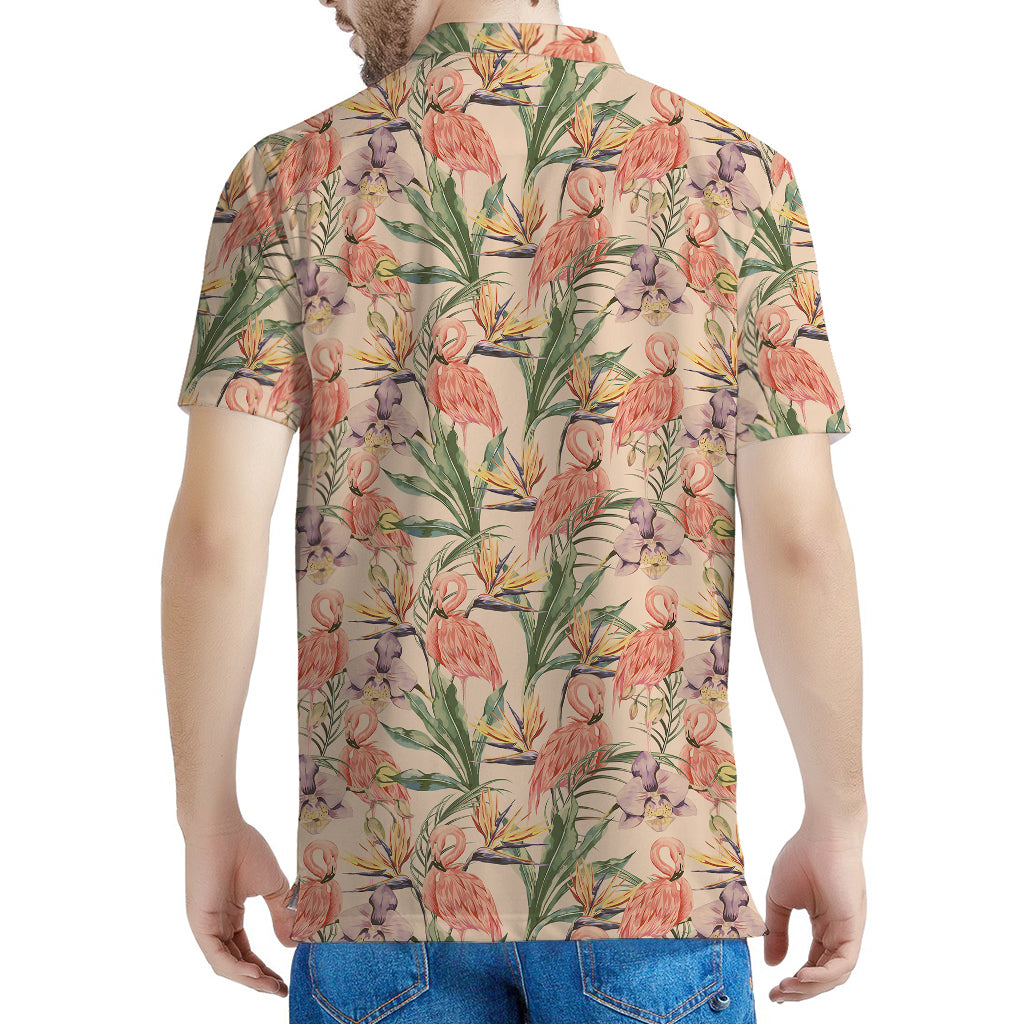 Vintage Flamingo Pattern Print Men's Polo Shirt