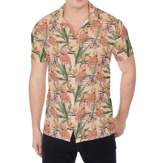 Vintage Flamingo Pattern Print Men's Shirt