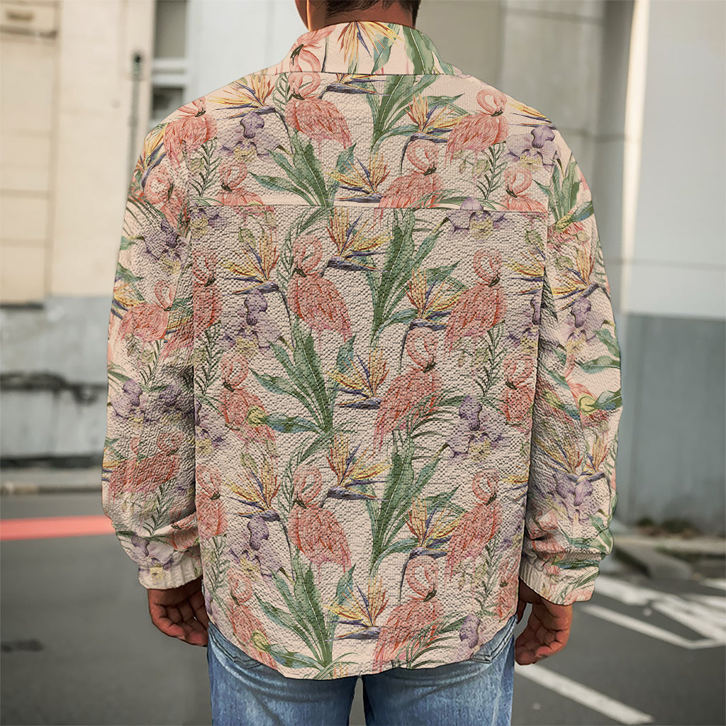 Vintage Flamingo Pattern Print Men's Shirt Jacket