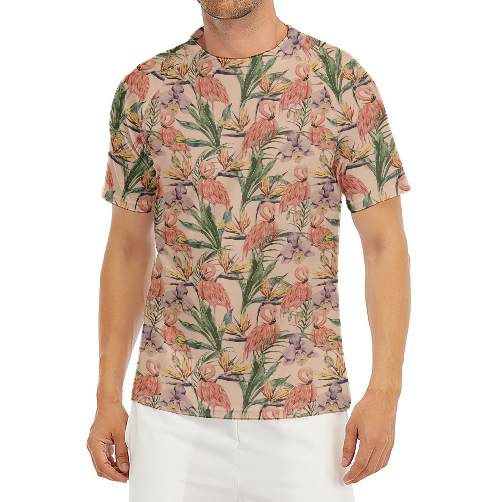 Vintage Flamingo Pattern Print Men's Short Sleeve Rash Guard