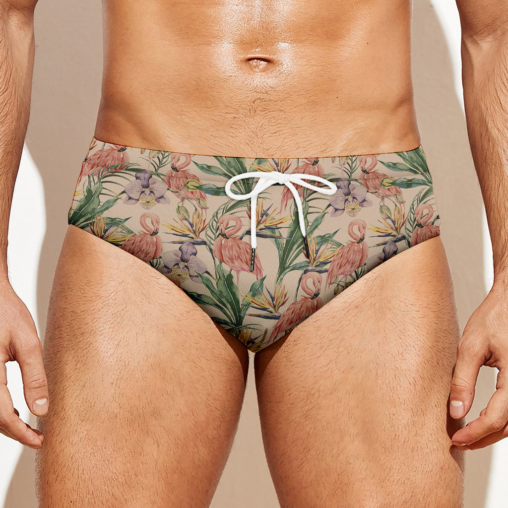 Vintage Flamingo Pattern Print Men's Swim Briefs