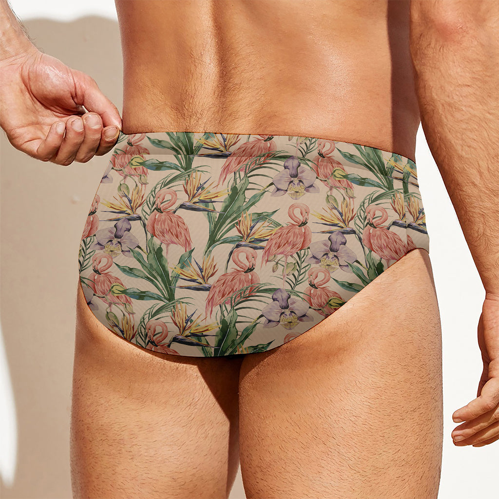 Vintage Flamingo Pattern Print Men's Swim Briefs