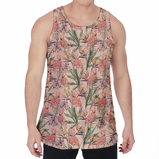 Vintage Flamingo Pattern Print Men's Velvet Tank Top