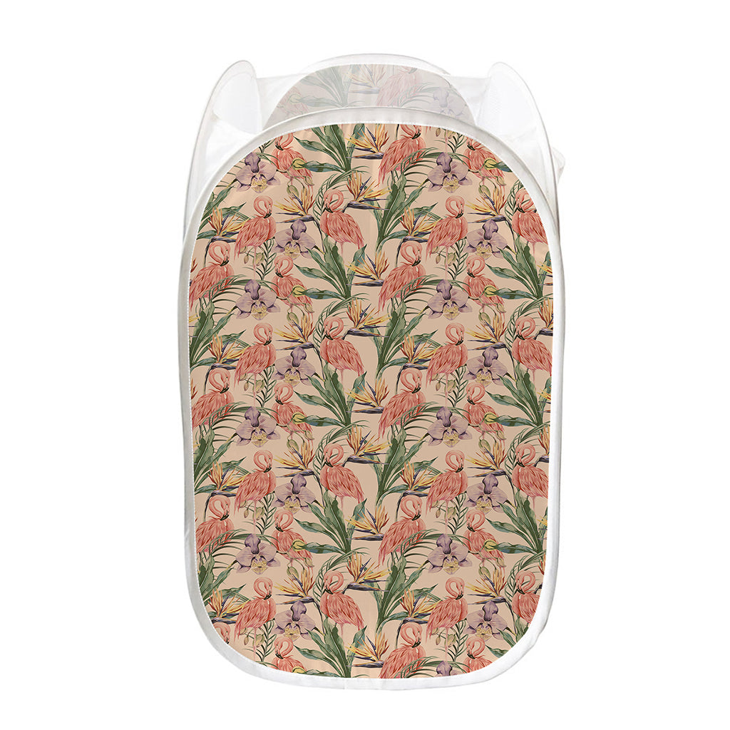 Vintage Flamingo Pattern Print Mesh Laundry Hamper