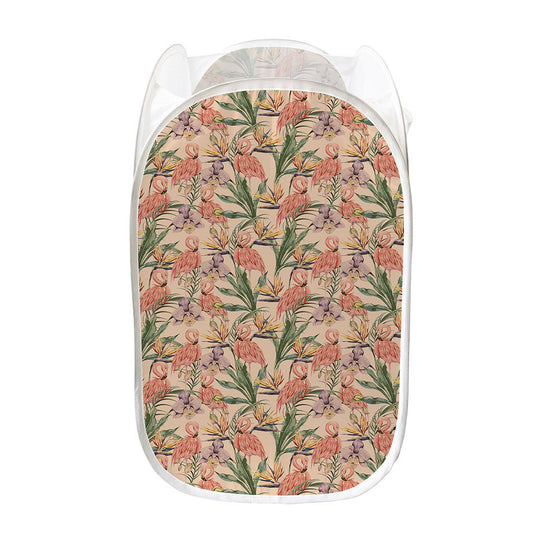Vintage Flamingo Pattern Print Mesh Laundry Hamper