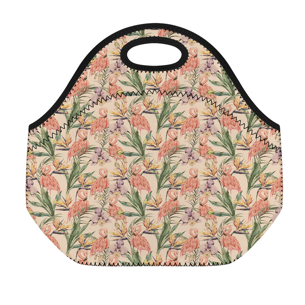 Vintage Flamingo Pattern Print Neoprene Lunch Bag