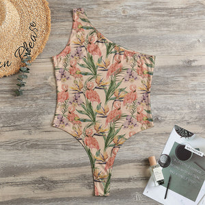 Vintage Flamingo Pattern Print One Shoulder Bodysuit