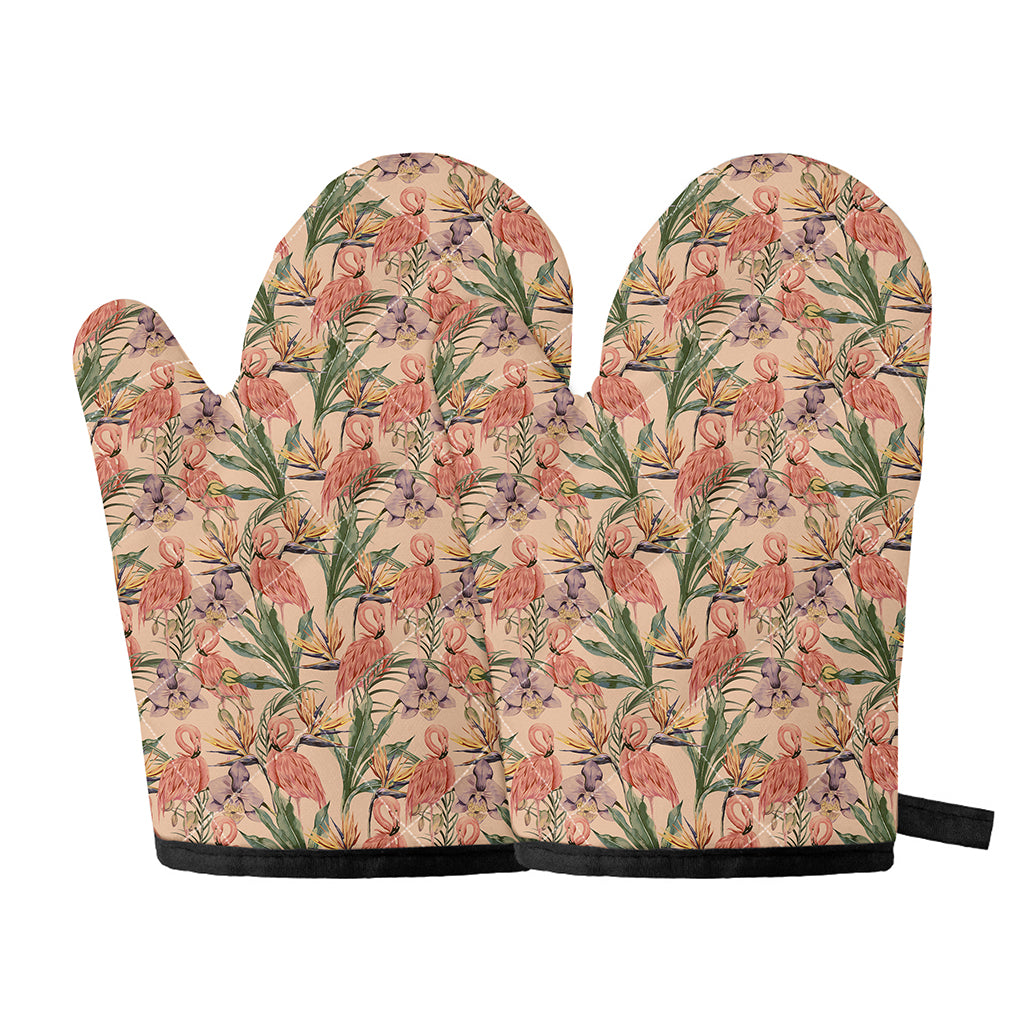 Vintage Flamingo Pattern Print Oven Mitts
