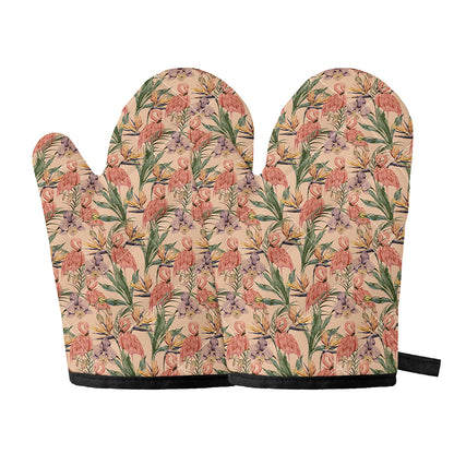 Vintage Flamingo Pattern Print Oven Mitts
