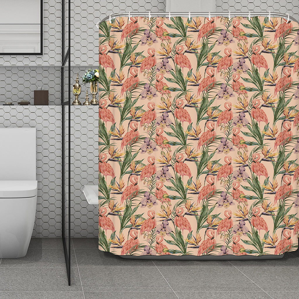 Vintage Flamingo Pattern Print Polyester Shower Curtain