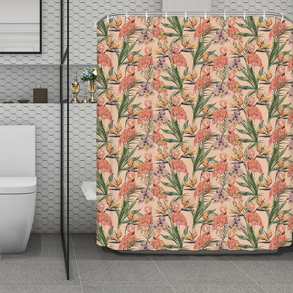 Vintage Flamingo Pattern Print Polyester Shower Curtain