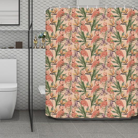 Vintage Flamingo Pattern Print Polyester Shower Curtain